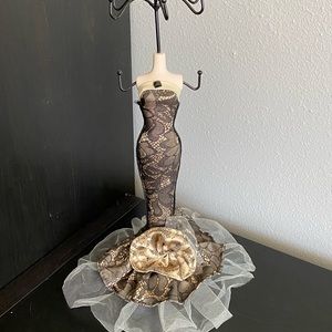 Black & Gold Sequin Strapless Mermaid Dress Mannequin Jewelry Doll